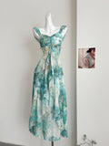 Sexy Mermaid Square Floral Green Summer Dress Holiday Party Birthday Outfits For Women HZ1121