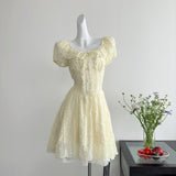 Cute A Line Square Neckline Floral Short Yellow Summer Dress Holiday Party Outfits For Women HZ1121