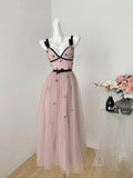 Cute A line Straps Pink Tulle Summer Dress Holiday Party Outfits For Women HZ1121