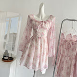 Cute A line Square Neckline Floral Pink Short Summer Dress Holiday Party Birthday Outfits HZ1121