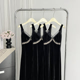 Sexy Mermaid Straps Black Velvet Summer Dress Holiday Party Birthday Outfits For Women HZ1121