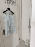 Sexy A line Halter Blue Tulle Min Summer Dress Holiday Party Homecoming Dress Birthday Outfits For Teens HZ1121