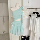 Cute A line One Shoulder Green Chiffon Short Summer Dress Holiday Party Birthday Outfits HZ1121