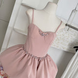 Sexy A line Spaghetti Straps Pink Min Summer Dress Holiday Party Homecoming Dress Birthday Outfits For Teens HZ1121