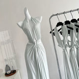 Sexy A line Halter Light Green Backless Summer Dress Holiday Party Dress Birthday Outfits For Teens HZ1121