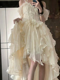 Vintage High Low Off The Shoulder Short Sleeves 16th White Birthday Dress Lolita Dress Birthday Outfits HZ1121