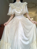 Elegant A line High Neckline Short Sleeves 16th Birthday Dress Lolita Dress White Birthday Outfits HZ1121