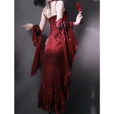 Vintage High Low Spaghetti Straps Burgundy 16th Birthday Dress Lolita Dress Satin Birthday Outfits HZ1121