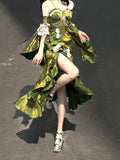 Vintage High Low Spaghetti Straps Green 16th Birthday Dress Lolita Dress Satin Birthday Outfits HZ1121