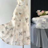 Sexy A line Spaghetti Straps Floral Long Dress Holiday Party Outfits For Women HZ1121