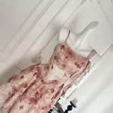 Sweet A Line Straps Pink Floral Summer Short Dresses HZ1121