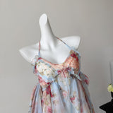 Sweet A Line Halter Pink Floral Summer Short Women Dresses HZ1121