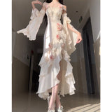 Vintage High Low Spaghetti Straps Ivory 16th Birthday Dress Lolita Dress Satin Birthday Outfits HZ1121