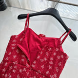 Sexy A Line Spaghetti Straps Floral Red Summer Dress Holiday Party Outfits For Women HZ1121