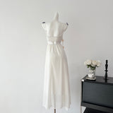 Cute A Line Spaghetti Straps Floral White Chiffon Summer Dress Holiday Party Outfits For Women HZ1121