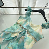 Sexy Mermaid Square Floral Green Summer Dress Holiday Party Outfits For Women HZ1121