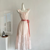 Sexy A line Square Neckline Pink Summer Polka Dots Dress Holiday Party Outfits For Women HZ1121