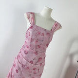 Sexy Sheath Straps Floral Pink Summer Dress Holiday Party Outfits For Women HZ1121