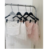 Cute Spaghetti Straps Pink Ruffles Tulle Summer Dress 2 Pieces Holiday Party Outfits For Women HZ1121