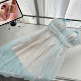 Sexy A Line Spaghetti Straps Blue Tulle Summer Dress Holiday Party Birthday Outfits For Teens HZ1121