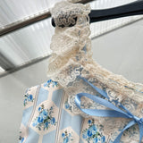 Sexy A line Straps Floral Blue Summer Dress Holiday Party Birthday Outfits For Women HZ1121