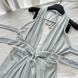 Sexy A line Halter Light Green Backless Summer Dress Holiday Party Dress Birthday Outfits For Teens HZ1121
