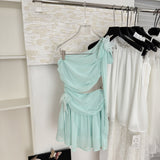Cute A line One Shoulder Green Chiffon Short Summer Dress Holiday Party Birthday Outfits HZ1121