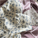 Cute A line Spaghetti Straps Blue Floral Chiffon Short Summer Dress Holiday Party Birthday Outfits HZ1121