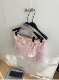 Cute Spaghetti Straps Pink Ruffles Tulle Summer Dress 2 Pieces Holiday Party Outfits For Women HZ1121