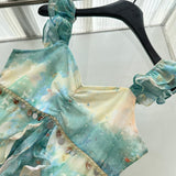 Sexy Mermaid Square Floral Green Summer Dress Holiday Party Outfits For Women HZ1121