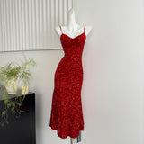 Sexy Mermaid Spaghetti Straps Sequin Birthday Party Dress Summer Holiday Outfits For Women HZ1121