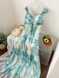Sexy Mermaid Square Floral Green Summer Dress Holiday Party Birthday Outfits For Women HZ1121