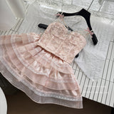 Sexy A line Spaghetti Straps 2 Pieces Pink Summer Dress Holiday Dresses Party Outfits For Women HZ1121