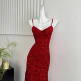Sexy Mermaid Spaghetti Straps Sequin Birthday Party Dress Summer Holiday Outfits For Women HZ1121