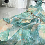 Sexy Mermaid Square Floral Green Summer Dress Holiday Party Outfits For Women HZ1121