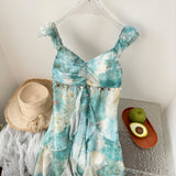 Sexy Mermaid Square Floral Green Summer Dress Holiday Party Birthday Outfits For Women HZ1121