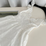 Sexy A Line Spaghetti Straps Floral White Lace Summer Dress Holiday Party Outfits For Women HZ1121