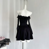Cute A Line Off The Shoulder Black Summer Dress Holiday Party Outfits For Women HZ1121