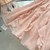 Cute A Line Spaghetti Straps Pink Chiffon Summer Dress Holiday Short Party Outfits For Women HZ1121