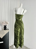 Sexy Mermaid Spaghetti Straps Velvet Green Summer Dress Holiday Party Outfits For Women HZ1121