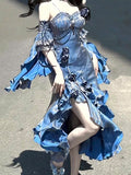 Vintage High Low Spaghetti Straps Blue 16th Birthday Dress Lolita Dress Satin Birthday Outfits HZ1121