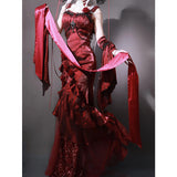Vintage High Low Spaghetti Straps Burgundy 16th Birthday Dress Lolita Dress Satin Birthday Outfits HZ1121