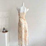 Simple Sheath V Neckline Pink Floral Chiffon Summer Dress Holiday Party Dress Birthday Outfits For Teens HZ1121