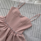 Sexy A line Spaghetti Straps Pink Min Summer Dress Holiday Party Homecoming Dress Birthday Outfits For Teens HZ1121