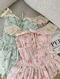 Cute Ball Gown Square Satin Floral Pink Short Summer Dress Holiday Party Outfits For Women HZ1121