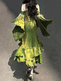 Vintage High Low Spaghetti Straps Green 16th Birthday Dress Lolita Dress Satin Birthday Outfits HZ1121