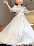 Elegant A line High Neckline Short Sleeves 16th Birthday Dress Lolita Dress White Birthday Outfits HZ1121