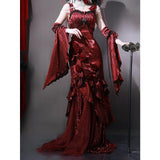 Vintage High Low Spaghetti Straps Burgundy 16th Birthday Dress Lolita Dress Satin Birthday Outfits HZ1121