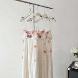 Cute A Line Spaghetti Straps Floral White Chiffon Summer Dress Holiday Party Outfits For Girls HZ1121