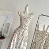 Sexy A line Square Neckline White Lace Summer Polka Dots Dress Holiday Party Outfits For Women HZ1121